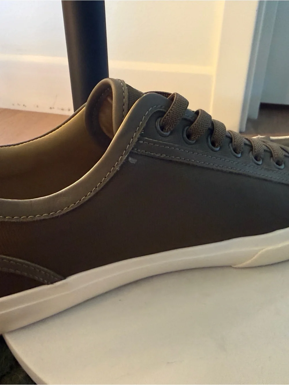 VINCE Olive Canvas Low-Top Sneakers with White Toe Rubber Sole - Picture 5 of 9